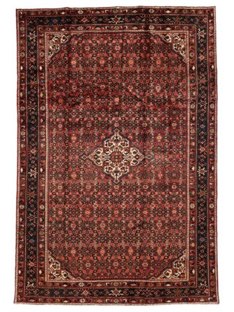Hosseinabad Teppich Handgeknüpft 215X315 Schwarz/Dunkelrot Persien