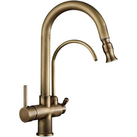 3-vägs köksblandare med utdragbar spray Antik mässing 3-i-1 diskhoblandare 360 graders rotation Multifunktionell köksblandare