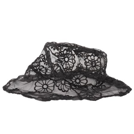 Blonder Hat med Blondering, Blomstremønster, Bred Skygge, Fiskerhat, Børnehat, Tilbehør, Sort Blomst