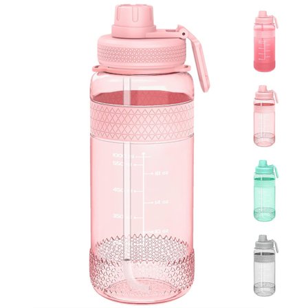 Sportvattenflaska med sugrör, 1l/2l vattenflaska med markör & läckagesäkert lock & inget svetthandtag Flaska2000ML