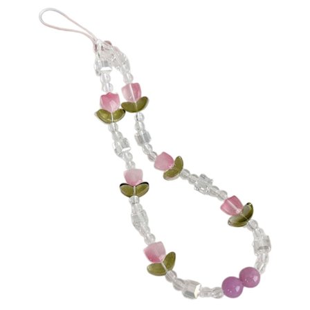 Telefon charms med perler, håndledskæde med blomstermønster, telefon lanyard med perler til hende