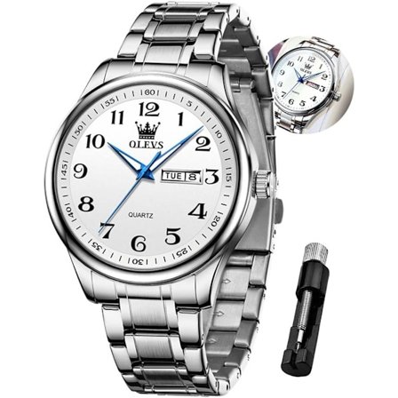 herrklockor lyx business rostfritt stål Chronograph Moon Phase vattentät datum analog kvartsklockor för män, silver/blå/svart/guld urtavla