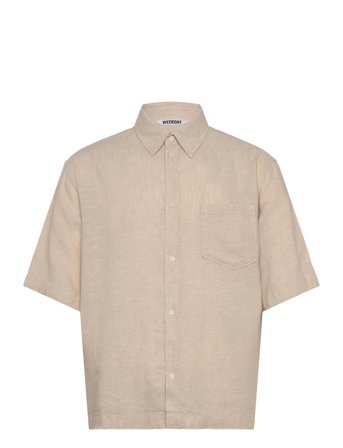 Weekday Relaxed Short-Sleeved Linen-Blend Shirt - Beige - S