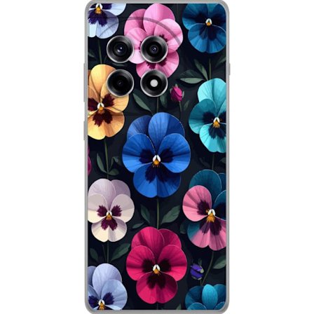 Kompatibelt Mobildeksel til OnePlus 12R Dekorativt blomstermønster med fargerike pensélignende blomster og mørk elegant bakgrunn