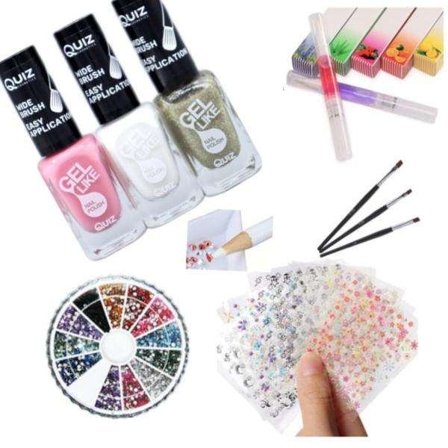 Neglesett - Dekorasjonssett - Neglelakk, Rhinestone, Negleklistremerker