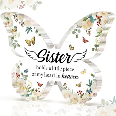 Minnesgåva för kondoleans vid förlust av syster, Miss Sister brevpressgåva för minneshögtid - Fjärilsformad akrylplakett