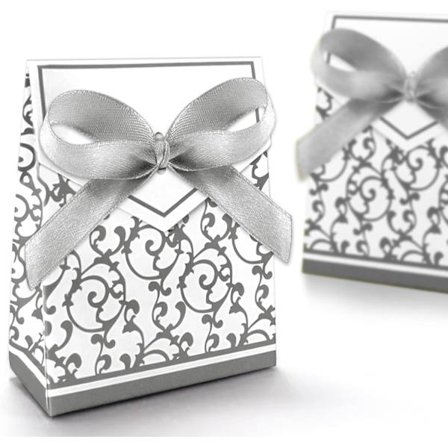 100 st Bröllopsgåva Godisaskar Presentaskar, Gyllene Mönster Fyrkantig, Silver Mönster Fyrkantig Silver