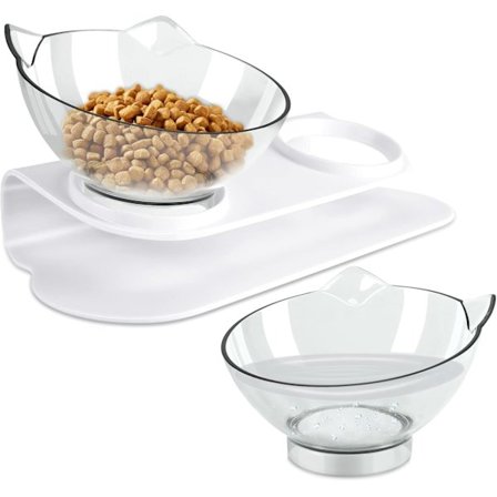 Dobbelt Pet Food Skål med Forhøjet Stativ til Katte og Små Hunde