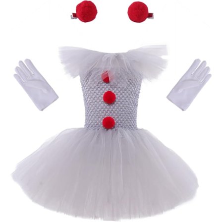 Børne Horrorfilm Klovne Cosplay Kostumesæt til Piger Halloween Fest Udklædning Tutu Kjole