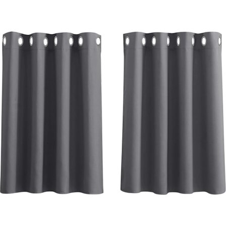 Grå blackout-gardiner for vinduer, korte gardiner med hemper, dekorative gardiner for hjemmet, termisk isolerte gardiner, små vinduer, B 132 x L 91 cm