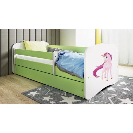 Kocot Kids Barnsäng - Babydreams Grön - Unicorn Med Madrass 180x80 Cm - Litenleker