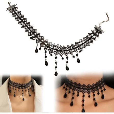 ING Gotisk Choker Halskjede Svart Fløyel Med Blonder Justerbar Choker For Gotisk Fest Cosplay Oktoberfest Eller Alternativt Klestilbehør Og Damer