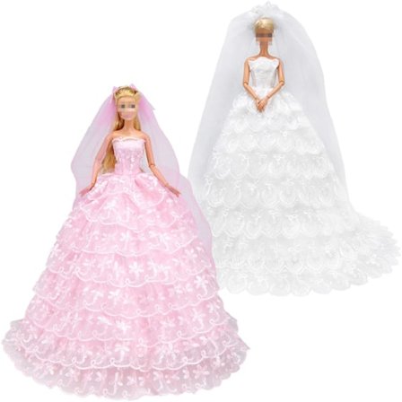 2 kpl 30 cm Barbie-nuken vaatteet, ylelliset muotivaatteet, yhdeksänkerroksinen hääpuku D