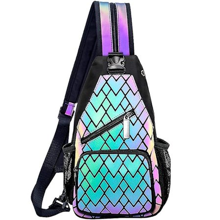 Geometriska Självlysande Små Ryggsäckar Kvinnor Män Holografisk Reflekterande Handväska Crossbody Sling Bag Färgskiftande Axelväska