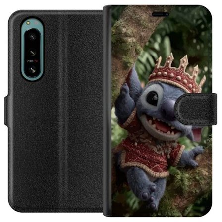 Kompatibelt Plånboksfodral till Sony Sony Xperia 5 IV Stitch med krona i detaljerad 3D-stil, rökig Disney-design med röd kunglig kostym perfekt fö