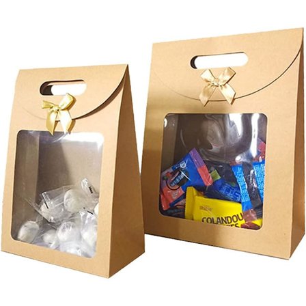 20 stycken presentaskar i kraftpapper, presentpåse med fönster, presentpåsar
