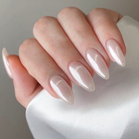 Naglar Mandel Medium Long Pearl White Fake Nails Gloss Full Coverage Nails Klassiska Sticky Nails Akrylnaglar för Kvinnor och Flickor 24 Stycken