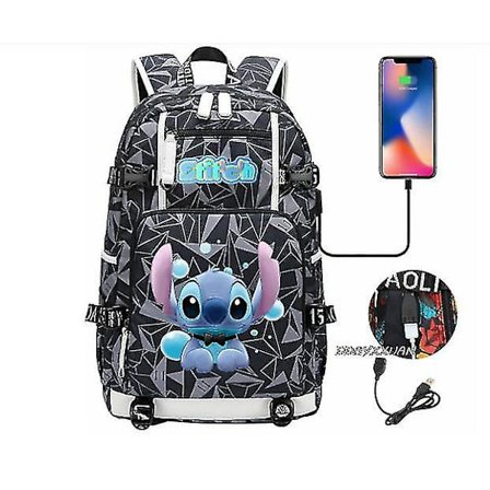 Lilo og Stitch Skole Tasker Kapacitet Rygsække Drenge Piger Usb Opladning Rejse Stor Laptop College Studerende Skole Taske Rygsæk