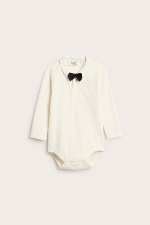 Kappahl | Body z długimi rękawami, z muszką | Offwhite