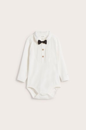 Newbie | Body z długimi rękawami, z muszką, dla niemowląt | Offwhite