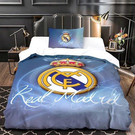 Real Madrid Logo 3 3D Print Design Berømt Fodboldhold Sengelinnedsæt med Dynebetræk og Pudebetræk Enkelt Enkelt135x200cm