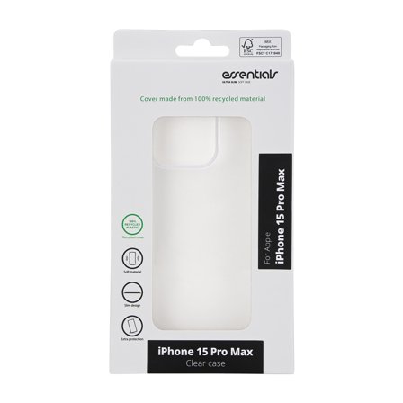 Essentials iPhone 15 Pro Max recycled TPU back cover, transparent