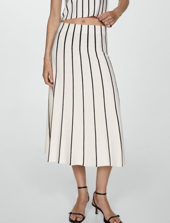 Mango Striped Knitted Skirt - White - S