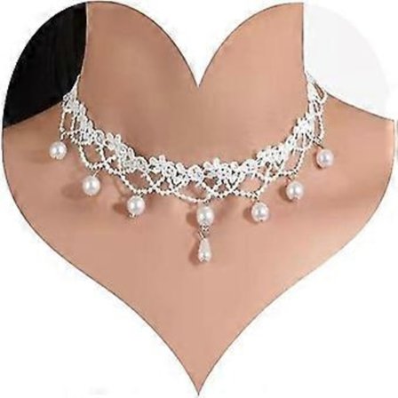 Vit Pärlspets Halsband Boho Choker Halsband Spets Pärl Hänge Halsband Vintage Halsband Blomma Spets Halsband Kedja Smycken För Kvinnor Och Flickor