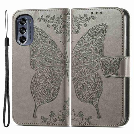 SKALO Motorola Moto G62 5G Mandala Butterfly lompakkokotelo - Ha Grey