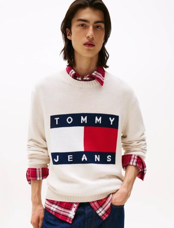 Tommy Jeans Tjm Reg Melange Flag Sweater - White - XS