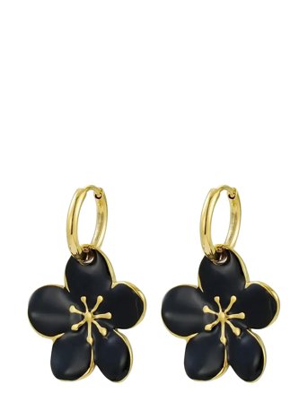 Calista Enamel Earring Black/Gold Black Bud To Rose