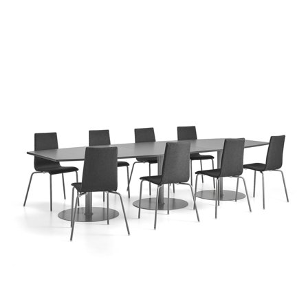 Møbelsæt FLEXUS + MELVILLE, 1 bord og 8 grå stole