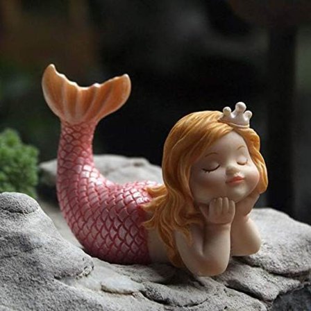 Mini Drømmende Havfrue Prinsesse Statue Figur Ornament Hjem Fehage Dekor for Bokhylle Blomsterpotte Fiskedam