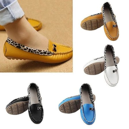 Damskor i PU-läder med leopardmönster, avslappnade ballerina-loafers