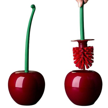 Kirsebærformet toalettbørste og holdersett stående toalettbad rengjøringsbørste