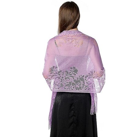 Kvinnors blommiga spetsnät Pashmina fest bröllop sjal halsduk med fransar