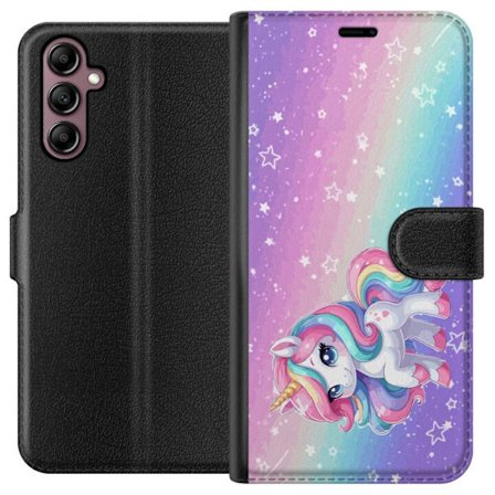 Kompatibel Tegnebogsetui til Samsung Galaxy A14 5G Stitch i polaroidrammer med blå pasteltoner og søde udtryk i collager med hjerter