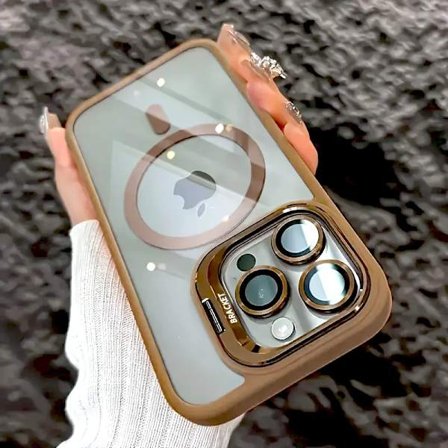 Transparent iPhone-skal med MagSafe-laddningsställ & linsskydd - Guld[JSR]