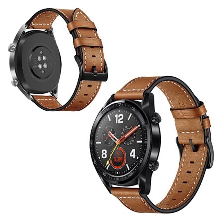 Huawei Watch GT / Watch 2 / Watch Magic klockarmband i äkta läder med sömmar - Mörkbrun