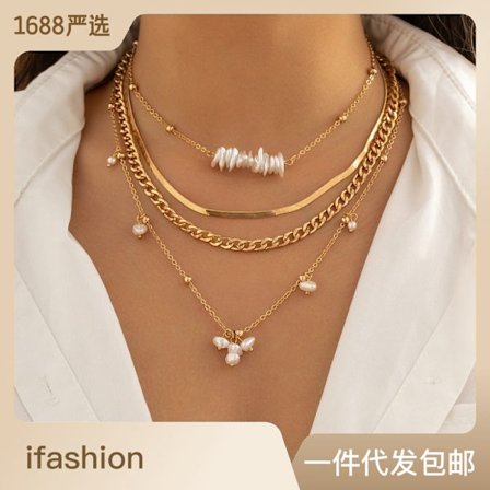 Smycken Sweet Cool Style Set Imitation Pearl Spice Girl Halsband Nisch All-Match Beaded Snake Bone Chain Halsband
