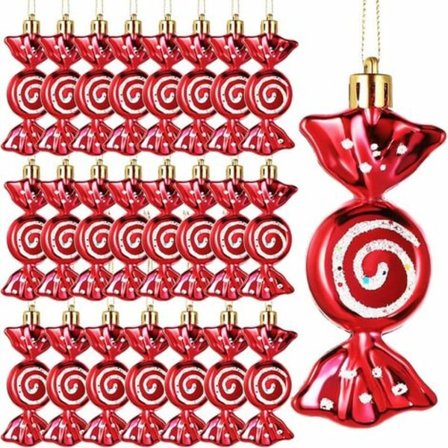 24 stk Juleris Ornamenter, Candy Cane Juletre Glitter Henge Ornamenter Plast Peppermynte Candy Swirl Dekor