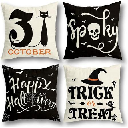 Halloween-koristetyynyt 18x18, 4 kpl setti, sisä- ja ulkokäyttöön, Halloween-koristeluun, juhlatarvikkeisiin, maalaistalon tyyliin