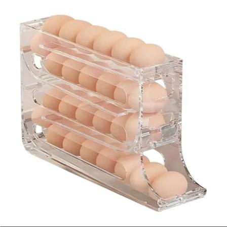 Rullende eggstativ - Bærbar eggdispenser med fire nivåer for kjøkken- og benkeoppbevaring, stor kapasitet eggbeholder Transparent