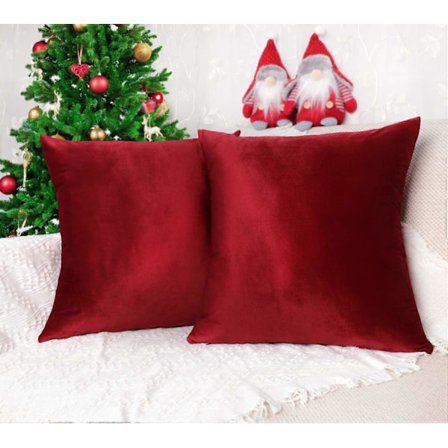 Pakke med 2 bløde fløjlspudebetræk til sofa, hjemmedekoration, 45 x 45 cm, vinrød