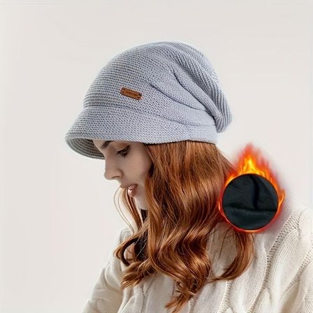 1 stk. Dame Udendørs Varm Pullover Hue | Bred Skygge, Beskyttelse af Ansigt og Ører, Vinter Fløjlspile, Ski- og Cykelhue, [DB]