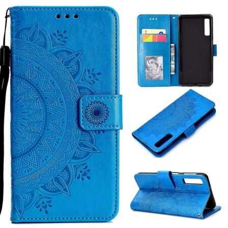 Plånbok med tryckt mandalamönster med flip-back- case för Samsung Galaxy A7/a750-lila Blue