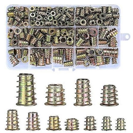 230 stk M4 M5 M6 M8 M10 Heksmuttere med gjengede innsatser, sinklegering heks gjengede innsatsmuttere for tremøbler mutter til [DB]
