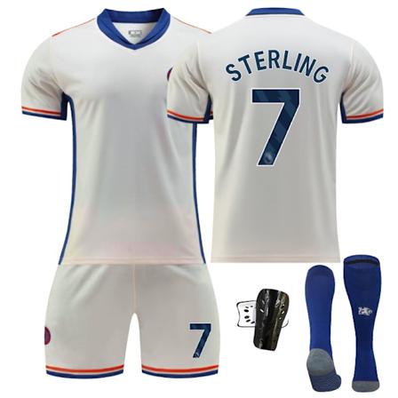 Chelsea Hjemmefodboldtrøje til Børn 2024-2025 - Udebanekamp - Nummer 7 - Strømpebeskyttere L No. 7 - Sock Guards L