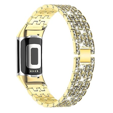 Ersättningsarmband för Fitbit Charge 3/4 med full strassdekor, smart klocka, metallarmband - Guld