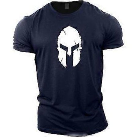 Herrarnas Ren Bomullshjälm Mönster Gym Träning Topp Kortärmad T-shirt (S Mörkblå)